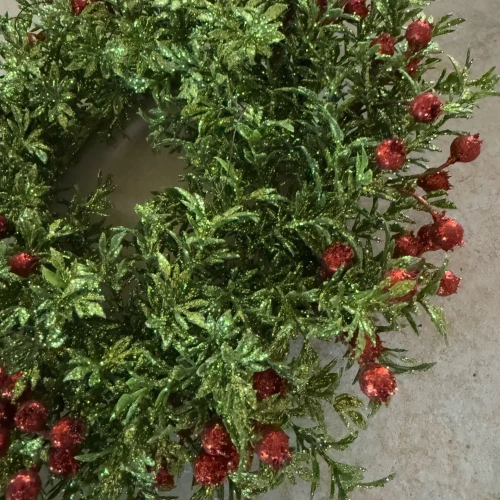 NEW 12” D glittery wreath red and green Regency brand
